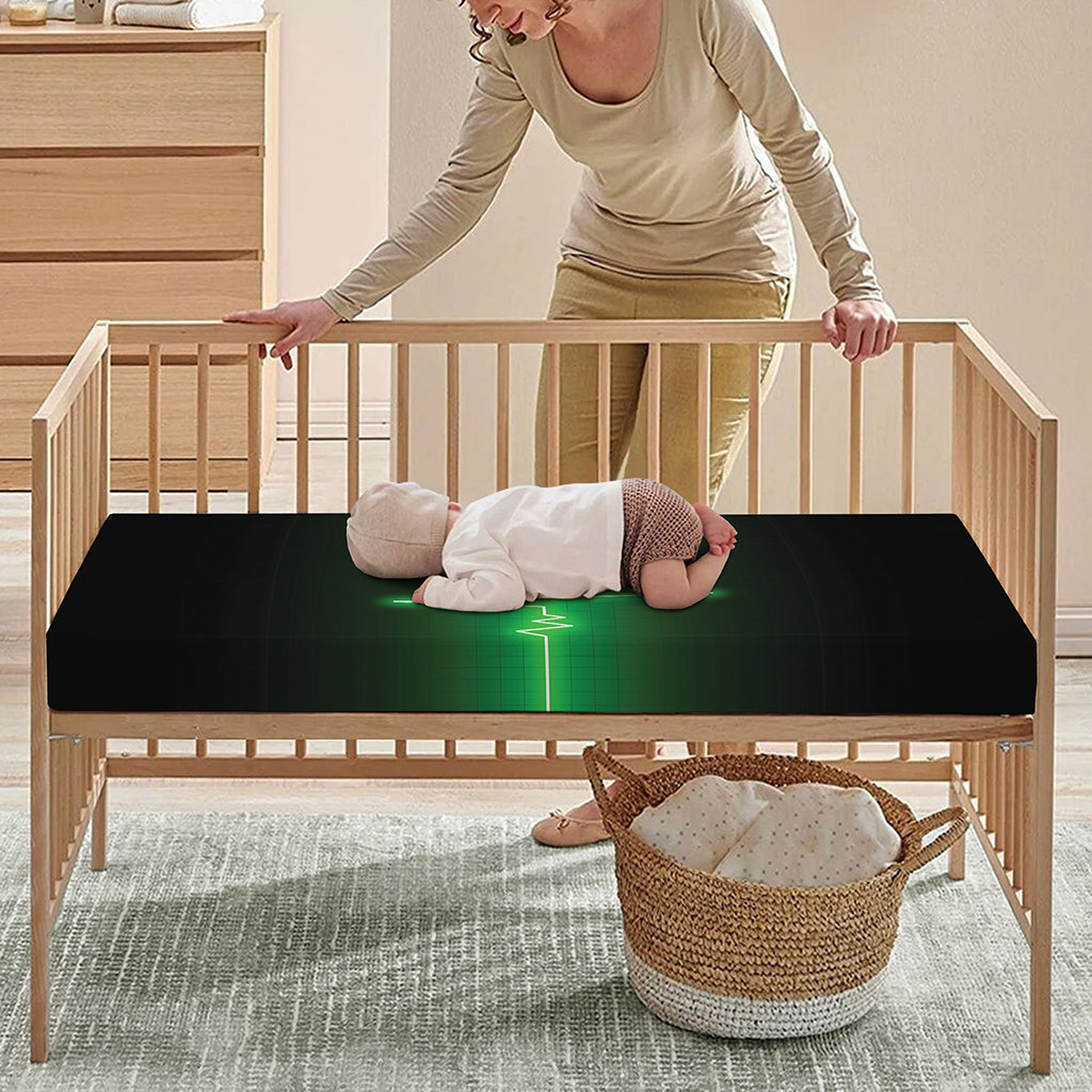 Green Heartbeat Print Baby Crib Sheet