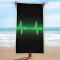 Green Heartbeat Print Beach Towel