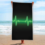 Green Heartbeat Print Beach Towel