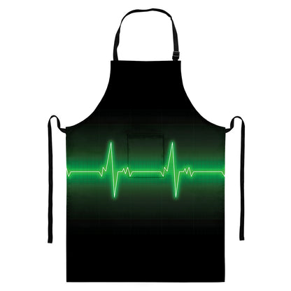 Green Heartbeat Print Bib Apron With Pocket