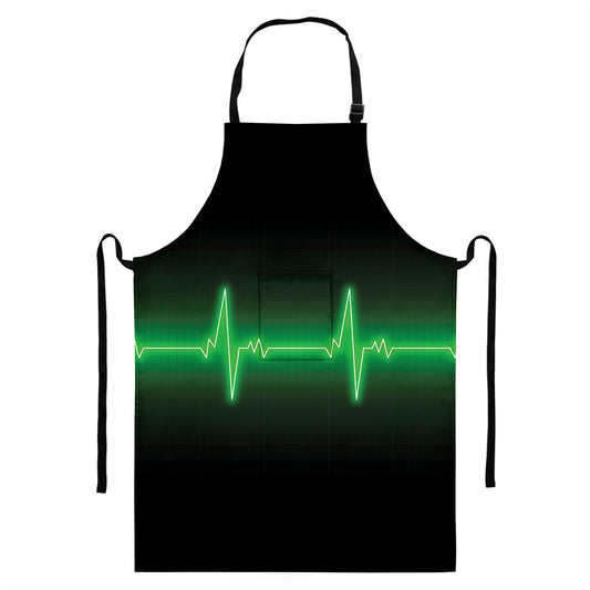 Green Heartbeat Print Bib Apron With Pocket