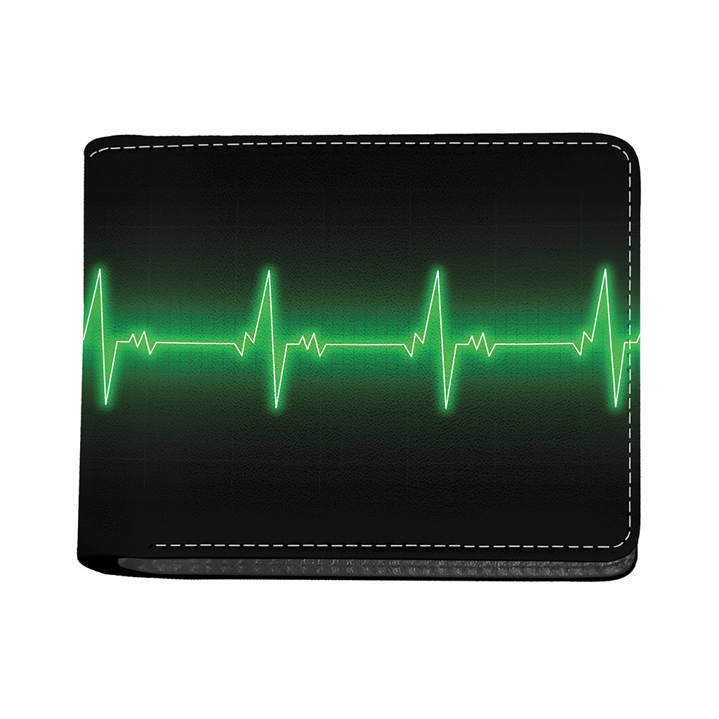 Green Heartbeat Print Bifold Wallet