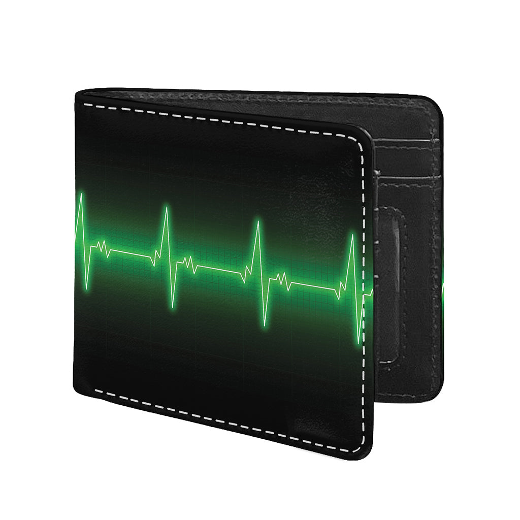 Green Heartbeat Print Bifold Wallet