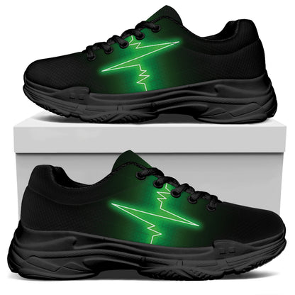 Green Heartbeat Print Black Chunky Shoes