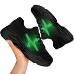 Green Heartbeat Print Black Chunky Shoes
