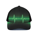 Green Heartbeat Print Black Mesh Trucker Hat
