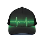 Green Heartbeat Print Black Mesh Trucker Cap