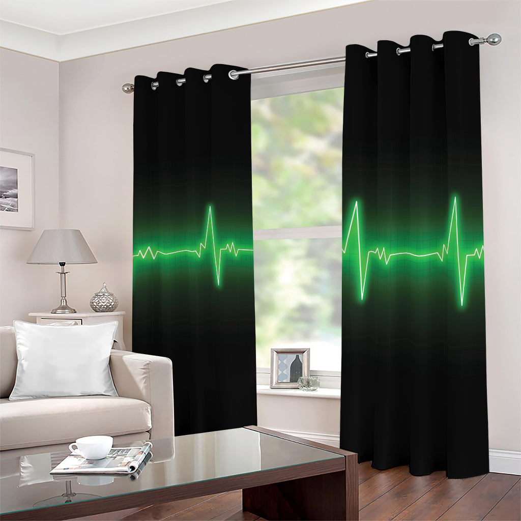 Green Heartbeat Print Blackout Grommet Curtains