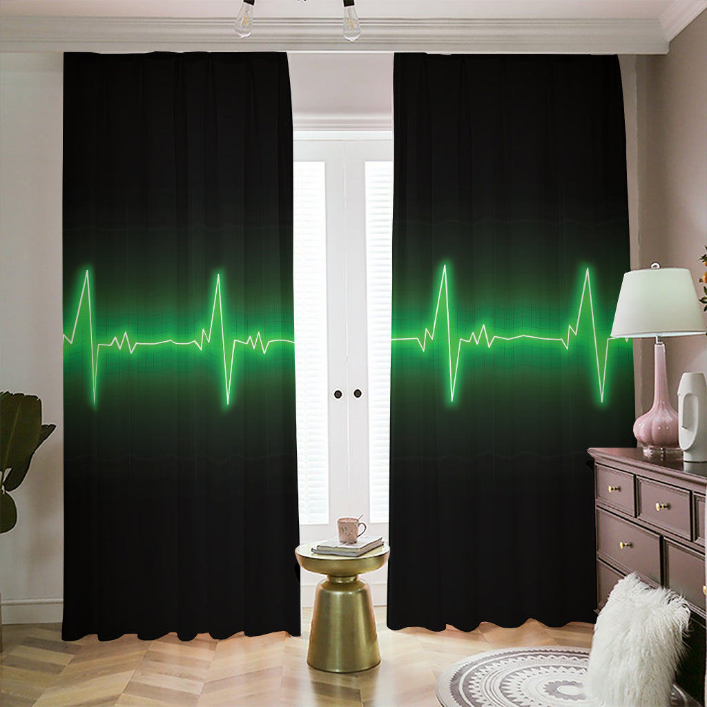 Green Heartbeat Print Blackout Pencil Pleat Curtains