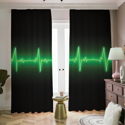 Green Heartbeat Print Blackout Pencil Pleat Curtains
