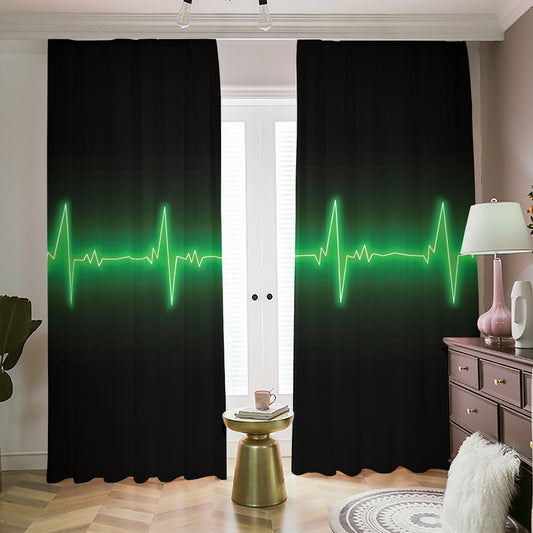 Green Heartbeat Print Blackout Pencil Pleat Curtains