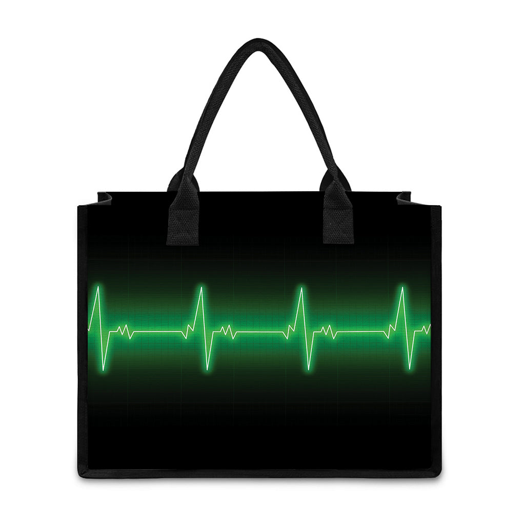Green Heartbeat Print Canvas Tote Bag