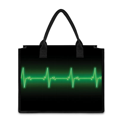 Green Heartbeat Print Canvas Tote Bag