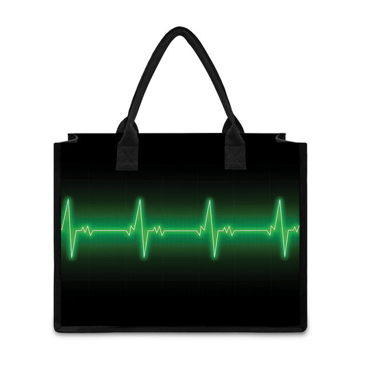 Green Heartbeat Print Canvas Tote Bag