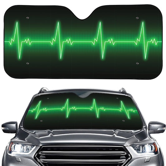 Green Heartbeat Print Car Windshield Sun Shade