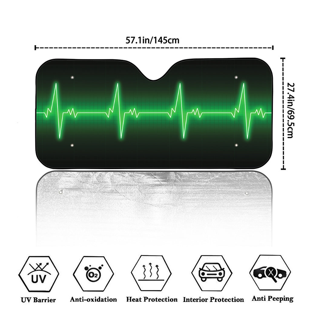 Green Heartbeat Print Car Windshield Sun Shade