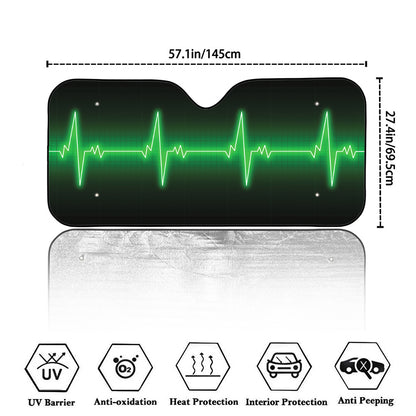 Green Heartbeat Print Car Windshield Sun Shade