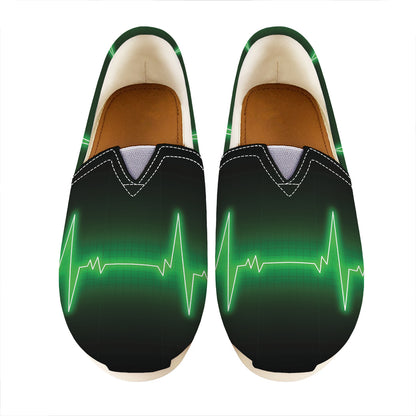 Green Heartbeat Print Casual Shoes