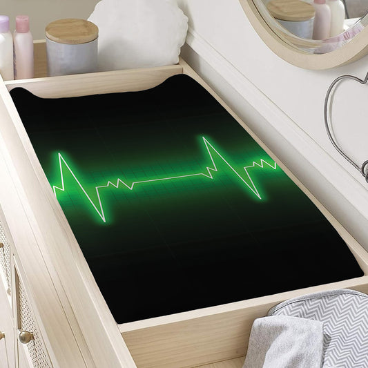 Green Heartbeat Print Changing Pad Cover