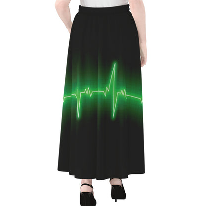 Green Heartbeat Print Chiffon Maxi Skirt