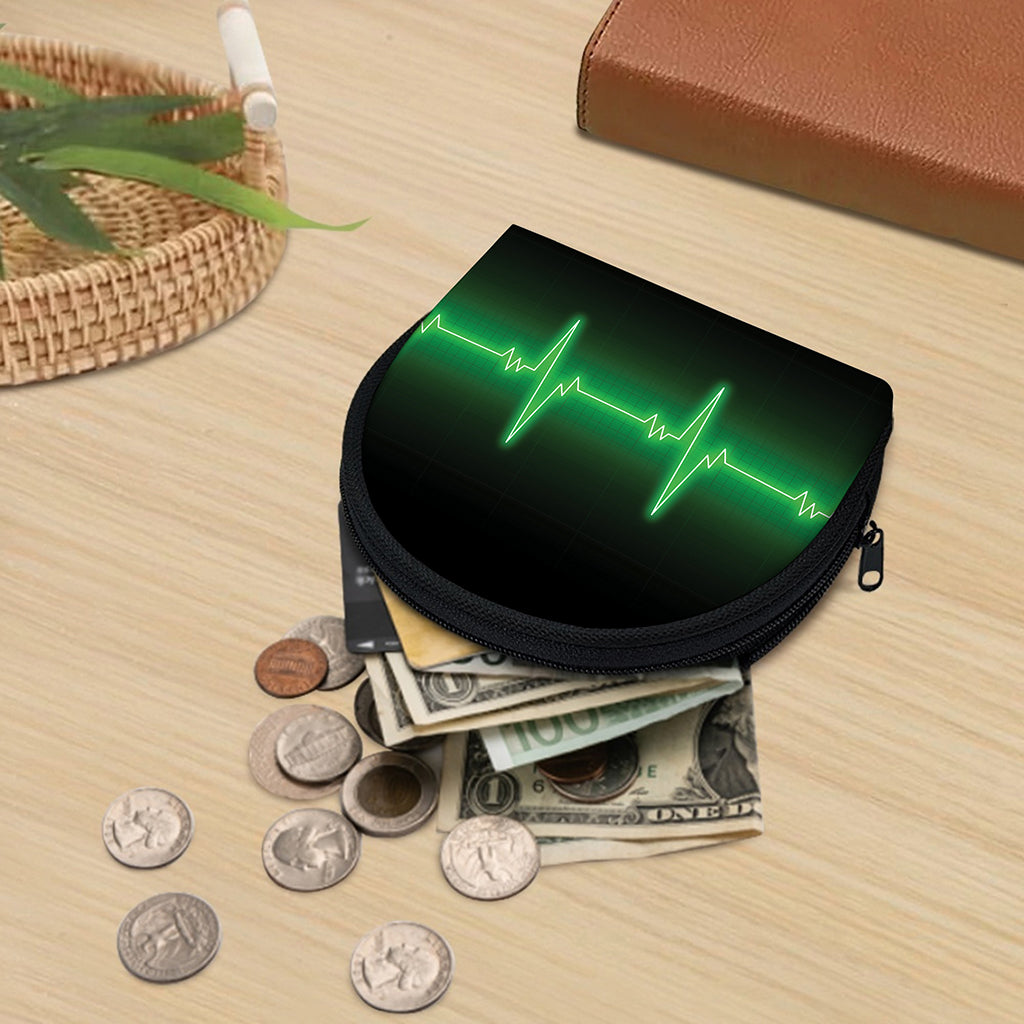 Green Heartbeat Print Coin Purse