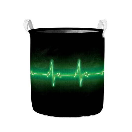 Green Heartbeat Print Collapsible Laundry Basket