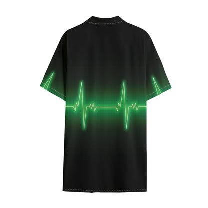 Green Heartbeat Print Cotton Hawaiian Shirt
