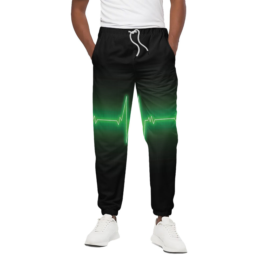 Green Heartbeat Print Cotton Pants
