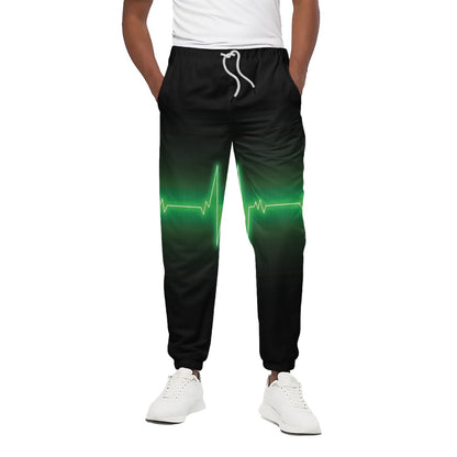 Green Heartbeat Print Cotton Pants