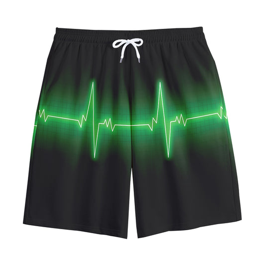 Green Heartbeat Print Cotton Shorts