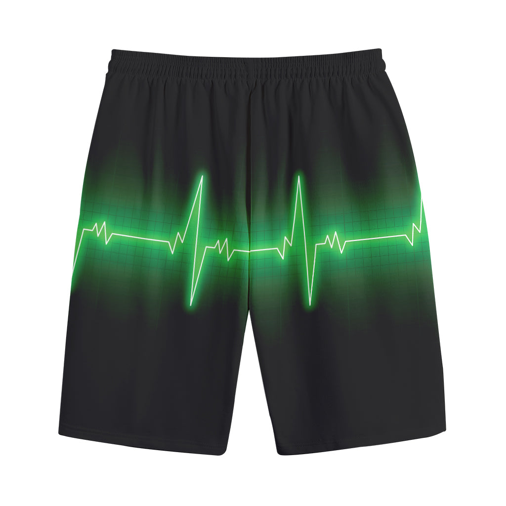 Green Heartbeat Print Cotton Shorts
