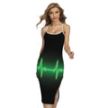 Green Heartbeat Print Cross Back Cami Dress