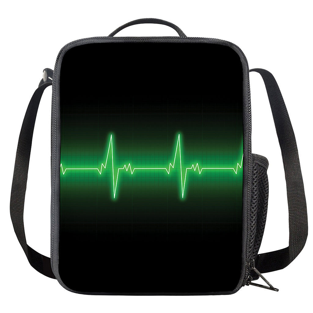 Green Heartbeat Print Crossbody Lunch Bag