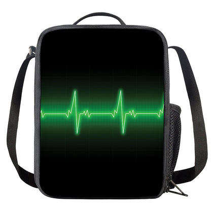 Green Heartbeat Print Crossbody Lunch Bag