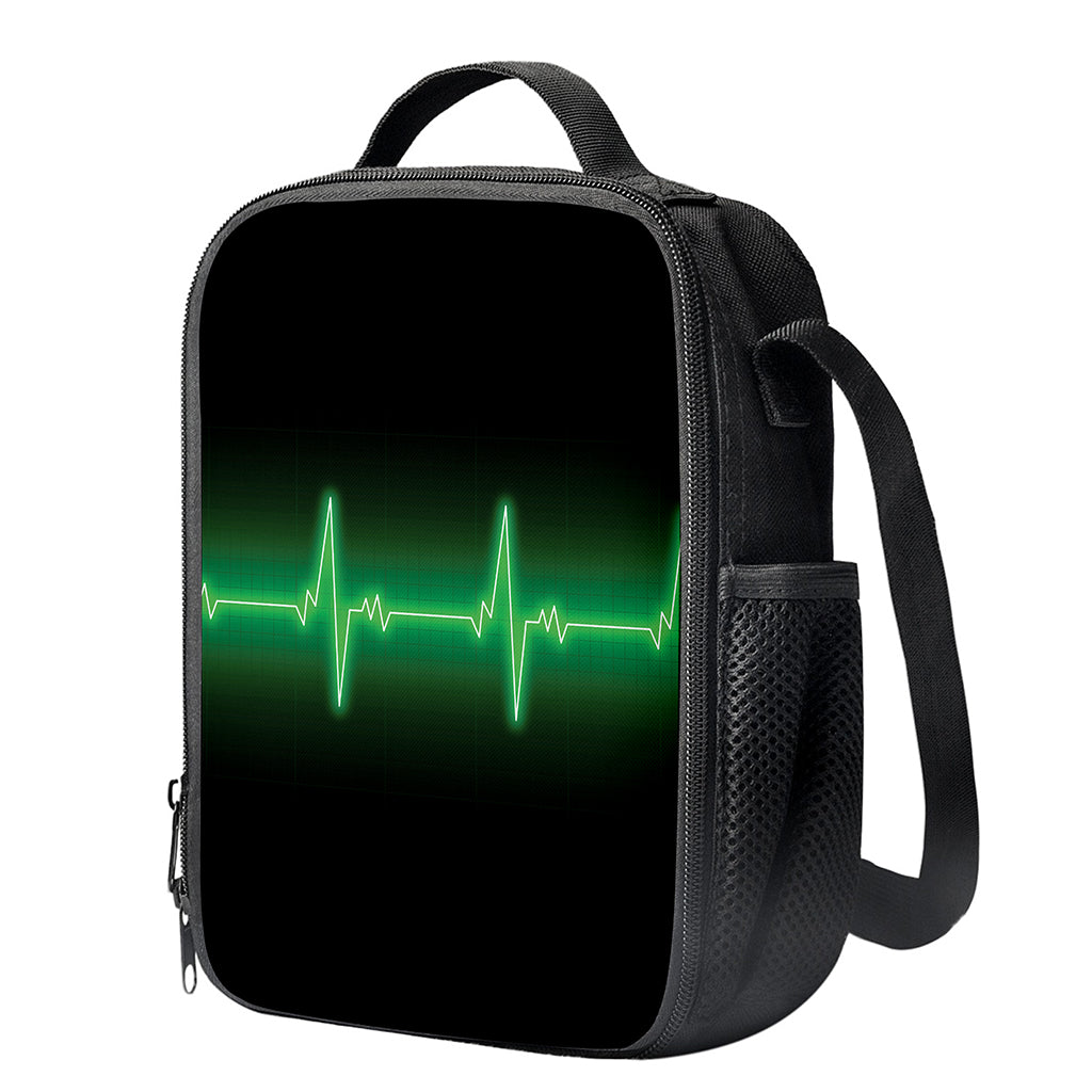Green Heartbeat Print Crossbody Lunch Bag