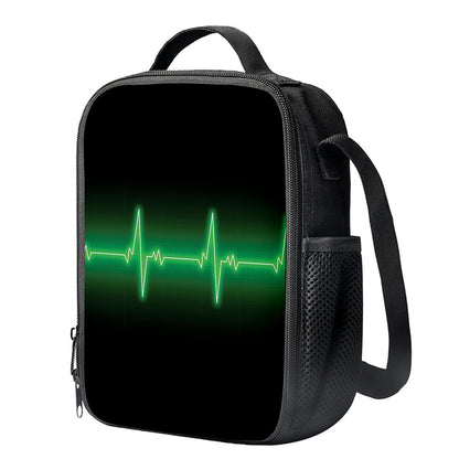 Green Heartbeat Print Crossbody Lunch Bag