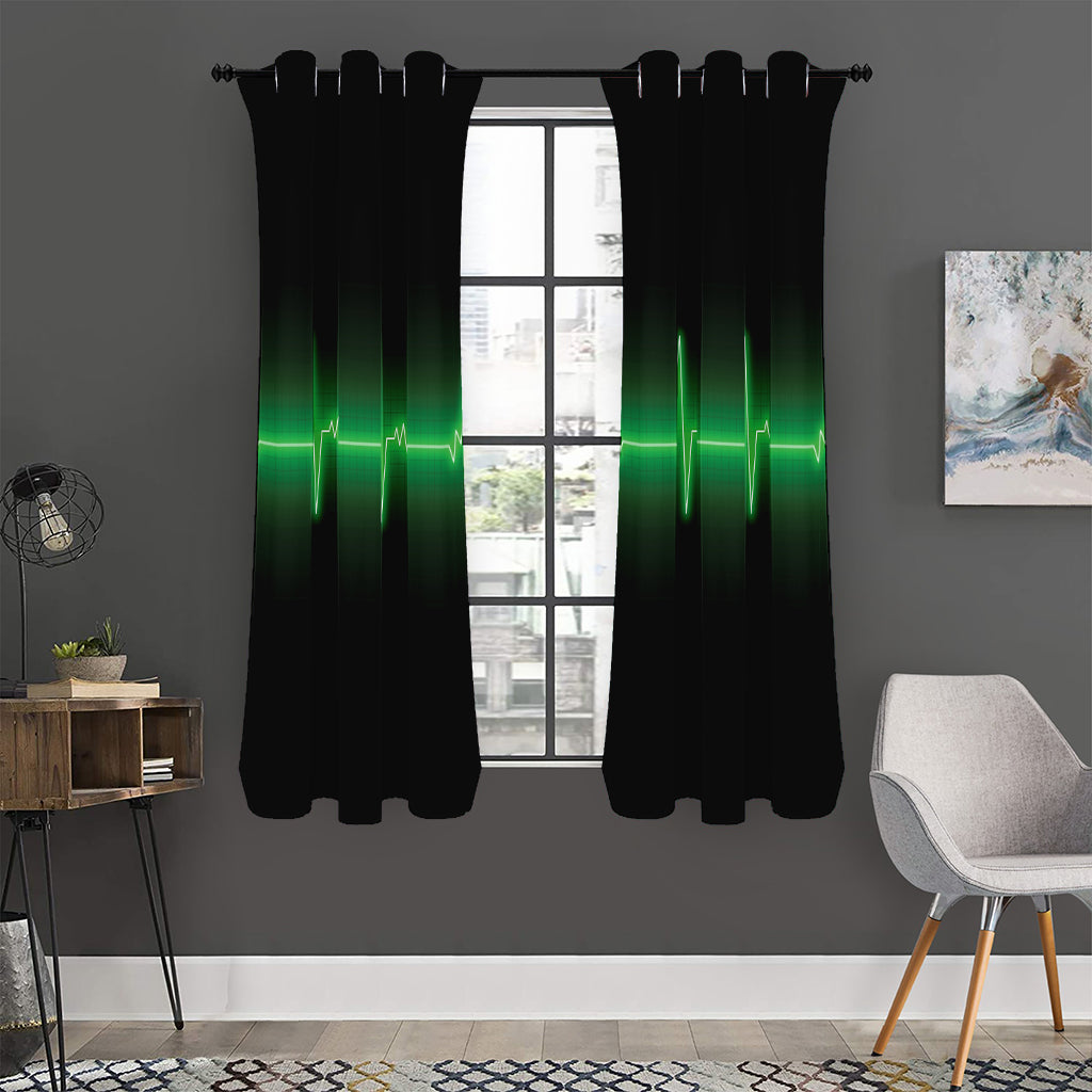 Green Heartbeat Print Curtain