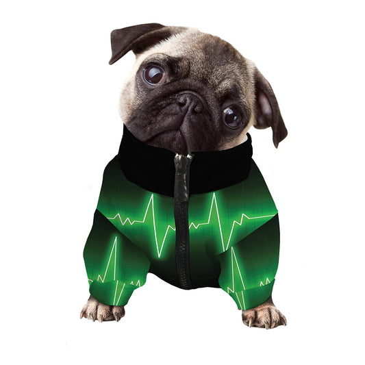Green Heartbeat Print Dog Zip Up Jacket