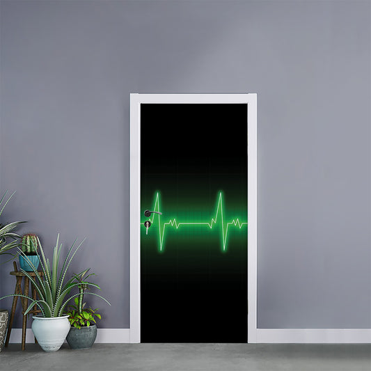 Green Heartbeat Print Door Sticker