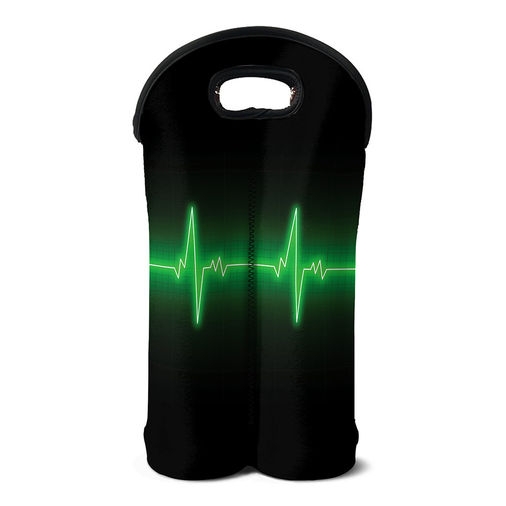 Green Heartbeat Print Double Neoprene Wine Tote