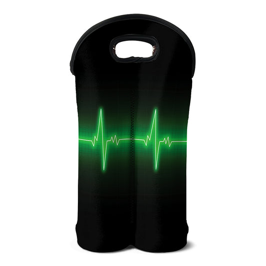 Green Heartbeat Print Double Neoprene Wine Tote