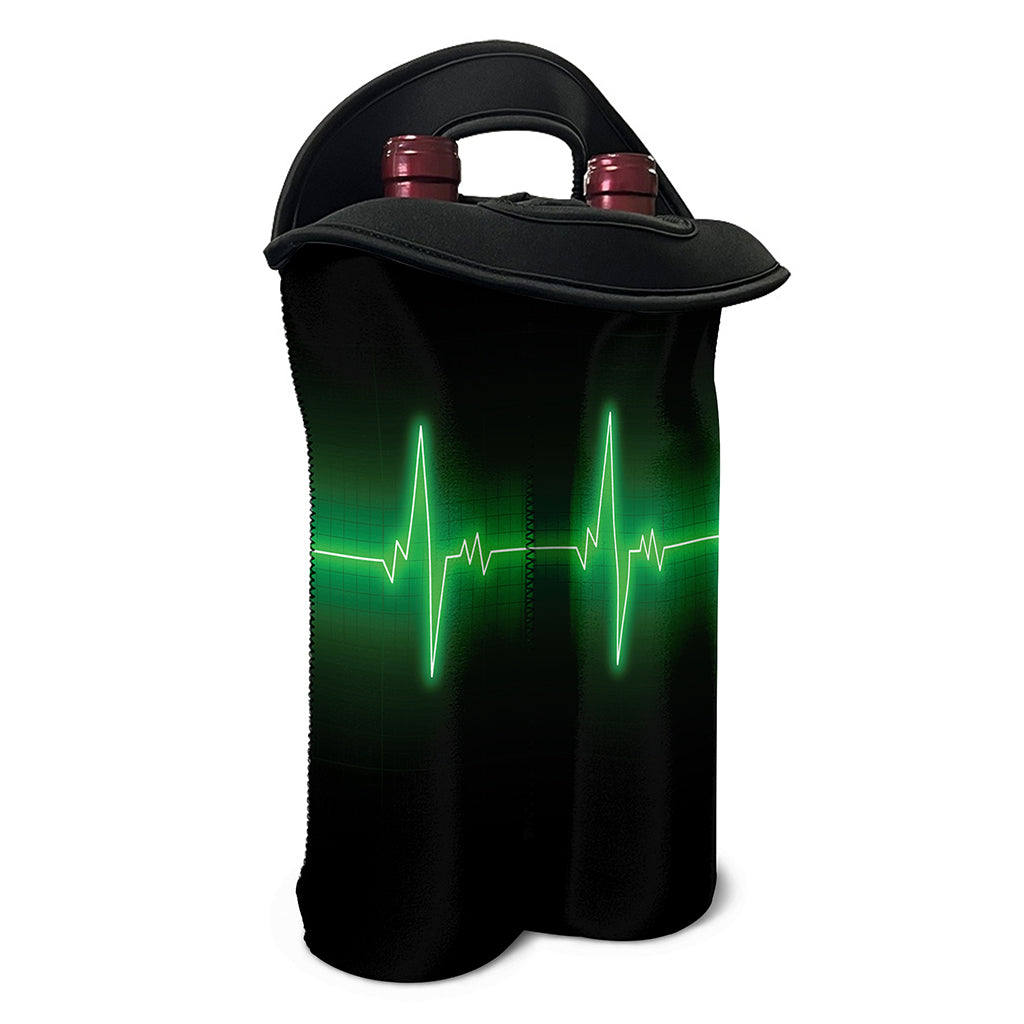 Green Heartbeat Print Double Neoprene Wine Tote