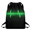 Green Heartbeat Print Drawstring Backpack