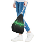 Green Heartbeat Print Drawstring Bag