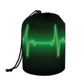 Green Heartbeat Print Drawstring Makeup Bag