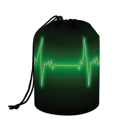 Green Heartbeat Print Drawstring Makeup Bag
