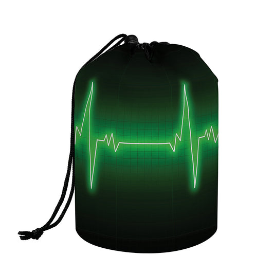 Green Heartbeat Print Drawstring Makeup Bag