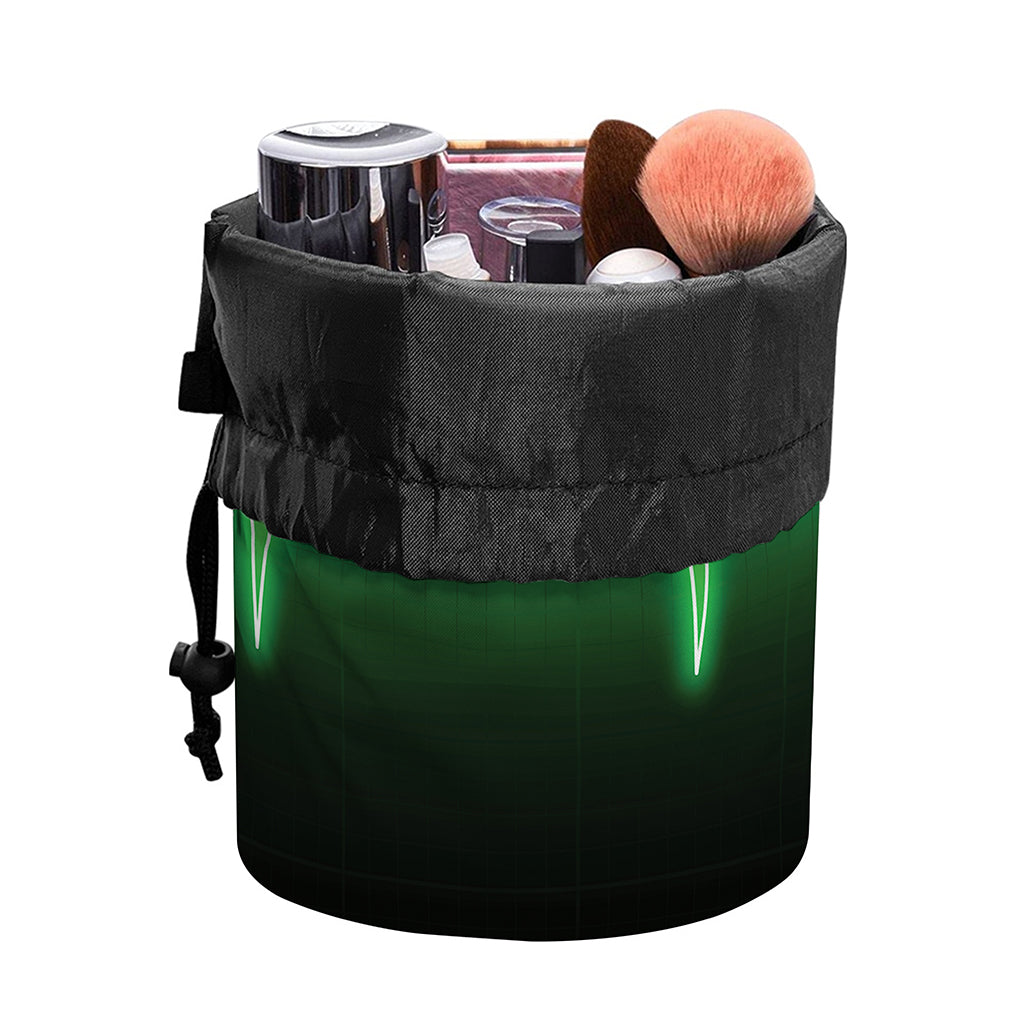 Green Heartbeat Print Drawstring Makeup Bag