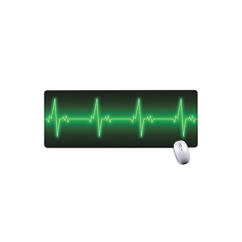 Green Heartbeat Print Extended Mouse Pad