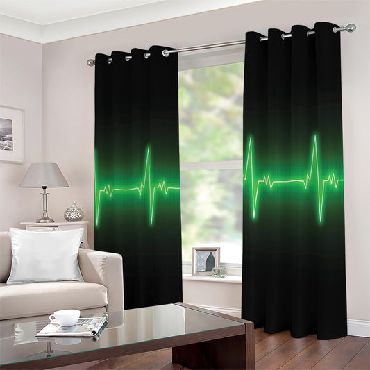 Green Heartbeat Print Extra Wide Grommet Curtains